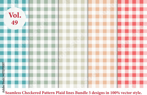 Plaid lines Pattern checkered Bundle 5 Designs Vol.49,vector Tartan seamless