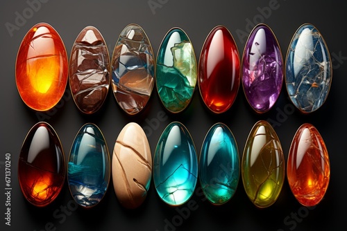  Collection of gemstone cabochons, each with unique colors and energies, on isolated on white background, Generative AI
