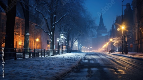 Winter city night background illustrations © tydeline