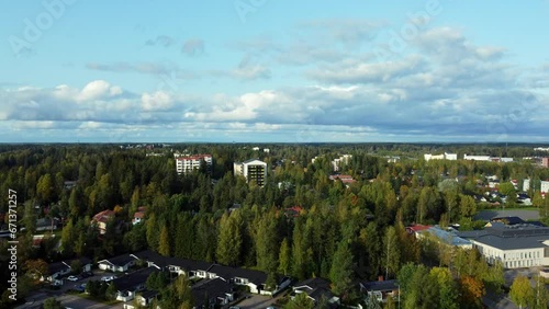 Bird's eye view of Kerava a rustic town with lots of greenery in Finland, tranquility and a clear horizon, Nordic summer. photo