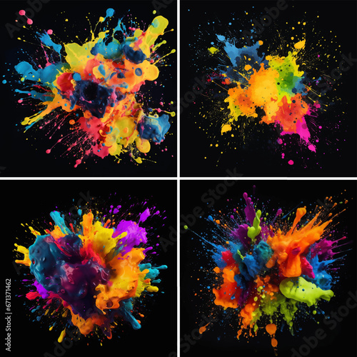 set of flames explode ethnicity splashing burst explosion destruction ink rainbow spray falling dye fantasy