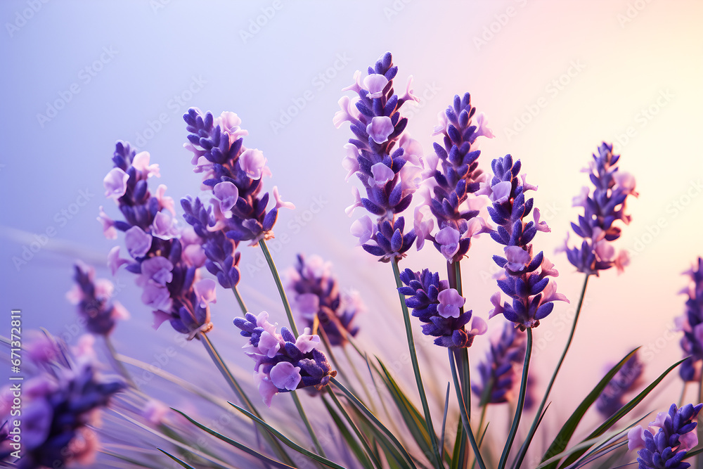 Naklejka premium Lavender flowers on lily background, 3d illustration, generated ai