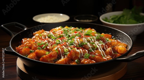 Tteokbokki or korean spicy rice cake. Popular street Asian food for restaurant, cookbook and recipe