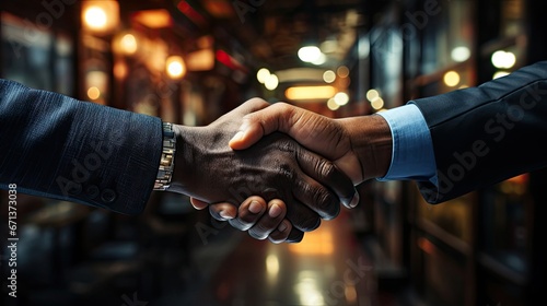 A strong male handshake symbolizing contractual obligations, shaking hands, shaking hands in business as concluding an agreement © Aliaksandra