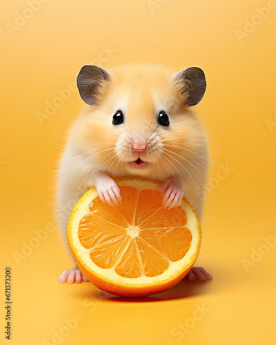  A cute hamster holding an orange