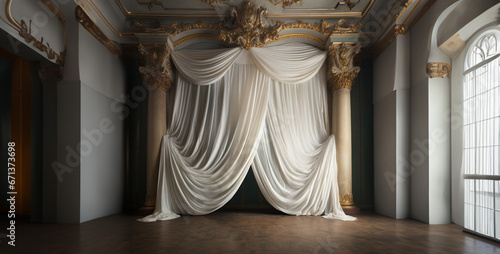 curtains in the room  Stage Curtain made of white fabric