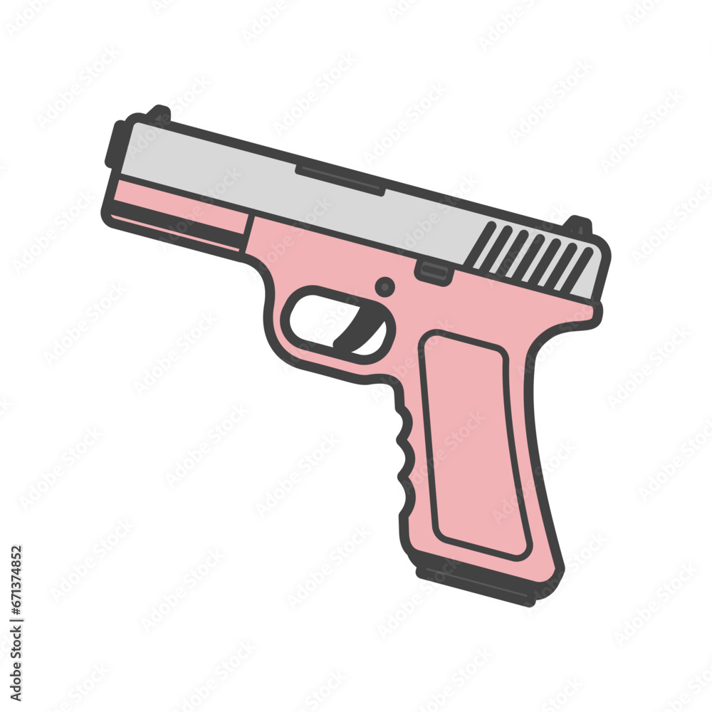 HOME DEFENSE、女性や学生、護身用のかわいいピンクのハンドガン・ピストル・拳銃のイラスト