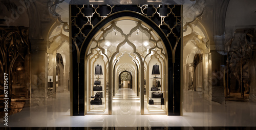 interior of church, lobby facade in ogee arches modern dolce and gabbana photo