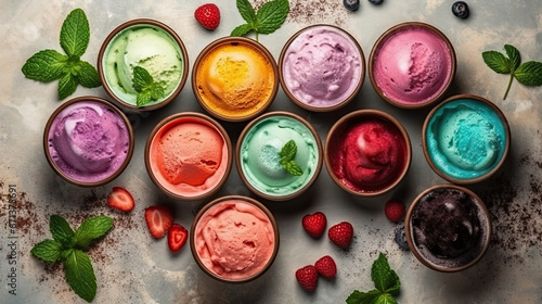 Assorted of scoops of ice cream Colorful set of ice cream photo