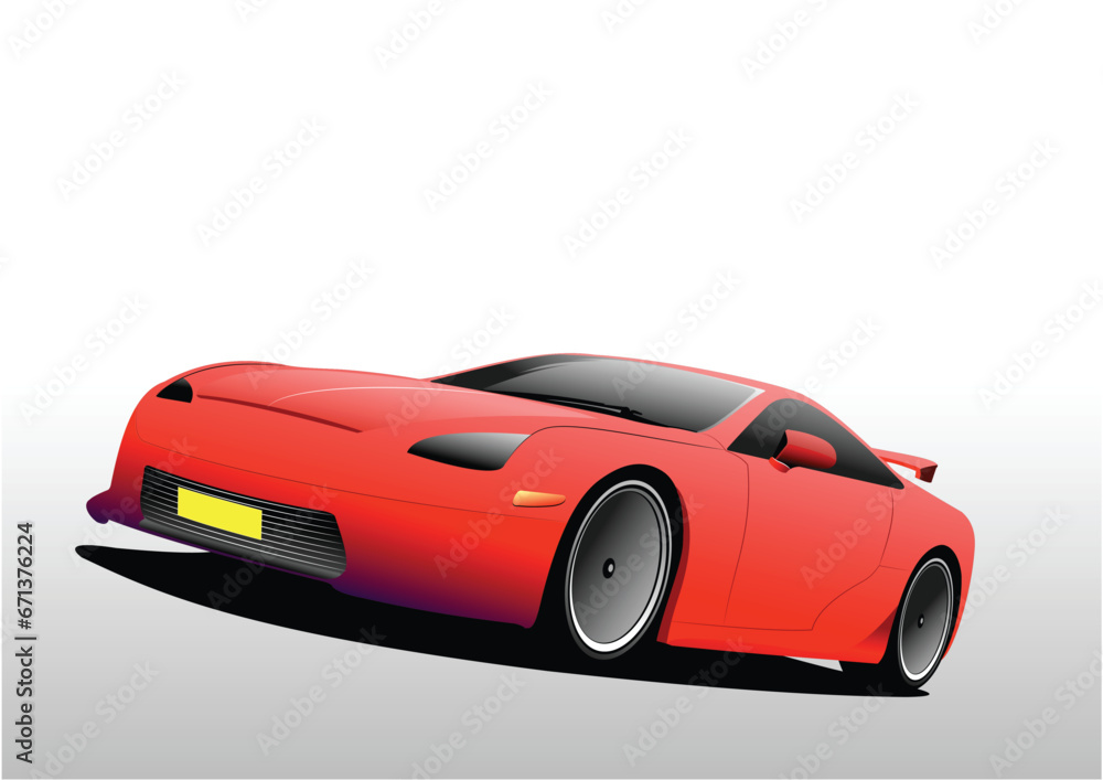 Red car coupe. Vector 3d illustration