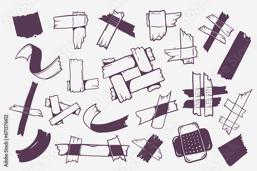 Adhesive tape, sticky paper stripes. Duct Tape Vector Illustration. hand drawn sticky duct tape