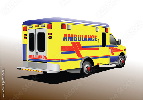 Modern ambulance van over white. Colored 3d vector illustration