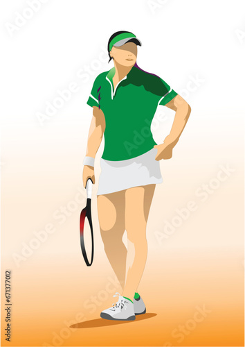 Woman Tennis player. Colored Vector 3d illustration for designers © Leo