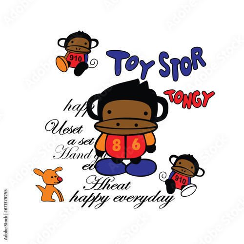 toy monkey carton t shirt print vector art