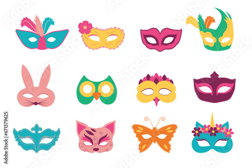 Carnival party mask set. Masquerade masks with different designs.