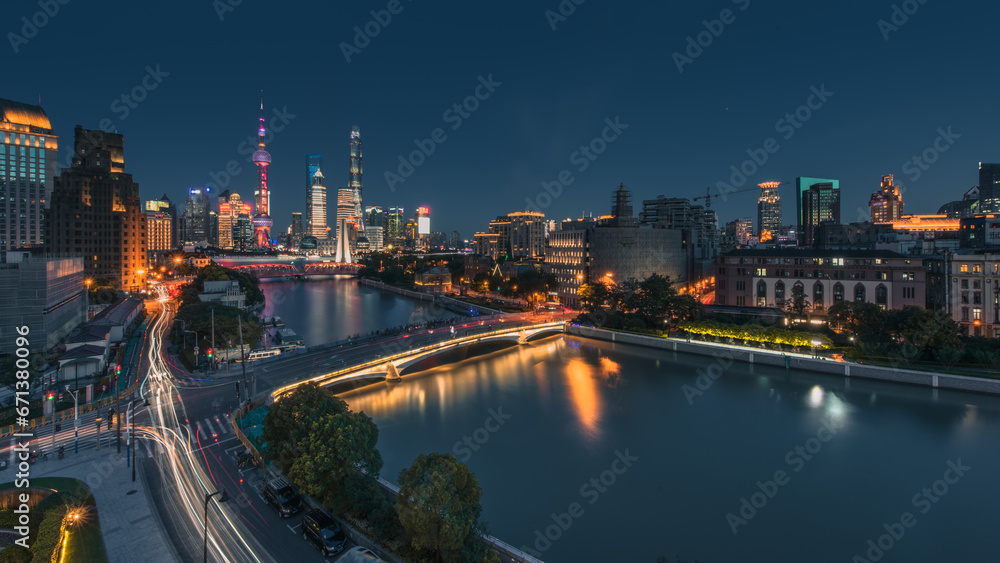 night view of Shanghai (Aerial View)-Bustling metropolis (Asia)