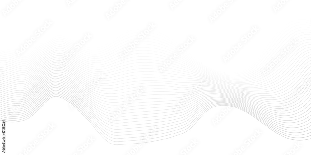 Fototapeta premium Abstract white and gray wave geometric Technology, data science frequency gradient lines on transparent background. Isolated on white background. black and white wavy stripes background.