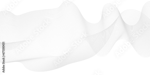 Abstract white and gray wave geometric Technology, data science frequency gradient lines on transparent background. Isolated on white background. black and white wavy stripes background.