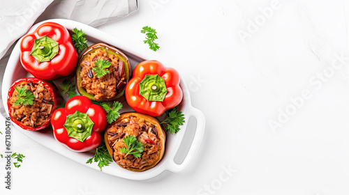 Stuffed Bell Peppers, Bell peppers stuffed with a mixture of ground meat Foodblogger Food Photographs.