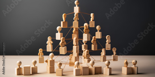Leadership Formation: Wooden Cubes Arranged with Figures, Team Building Symbolism: Wooden Blocks with Leadership Formation"