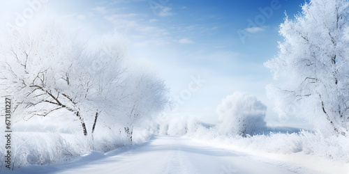  beautiful winter sky over a white forest covered in snow,  "Snow-Covered Forest under Winter Sky" © muhammad
