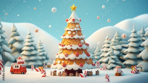 Merry Christmas Festival Cartoon style3D Generative AI photo