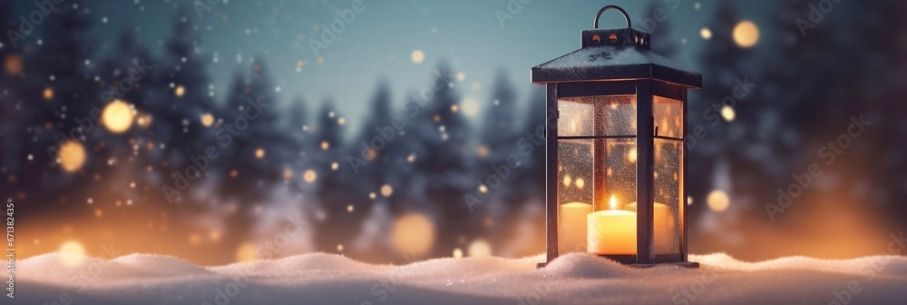 3D illustration Fantasy magic lantern with burning candle outdoors and Decorated Christmas. Romantic banner with snow and dark magic copy space 3D illustration Fantasy magic lantern with burning candle outdoors and Decorated Christmas. Romantic banner with snow and dark magic copy space