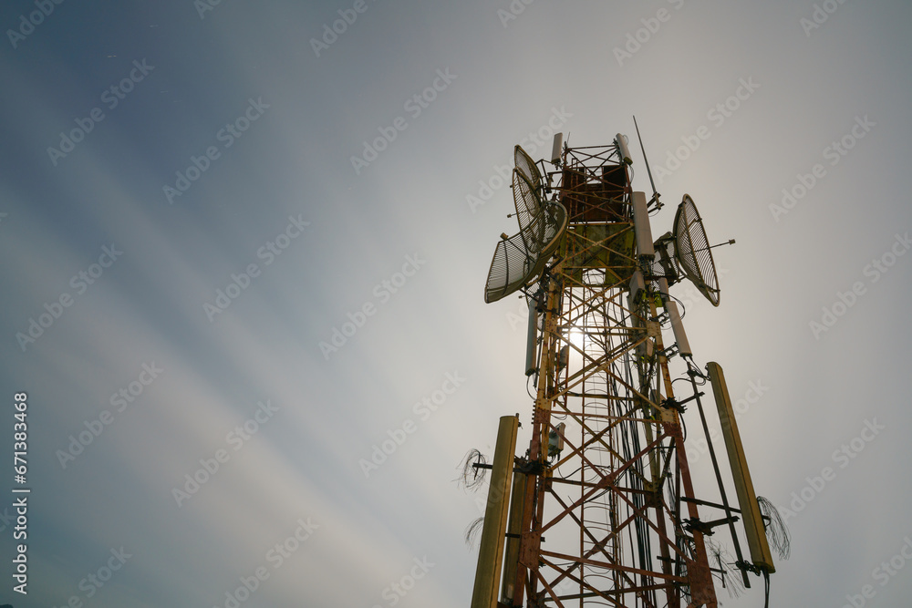 Microwave transmitter tower at night in Lang Son, Vietnam Microwave transmitter tower at night in Lang Son, Vietnam