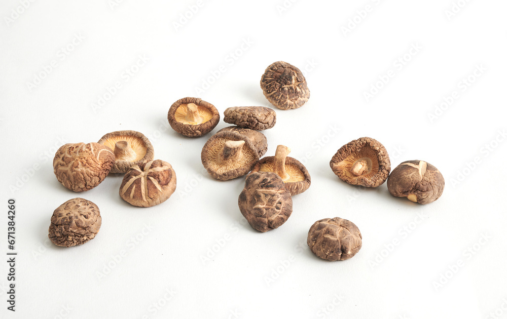 dried shiitake mushrooms isolated on white background. .Full depth of field. dried shiitake mushrooms isolated on white background. .Full depth of field.