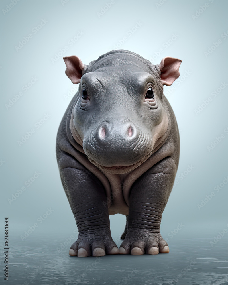 Naklejka premium A cute little hippo on an isolated clean background