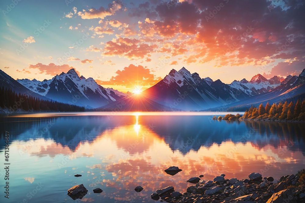 lake sunrise mountain