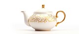 White background with classic style teapot and gold accents