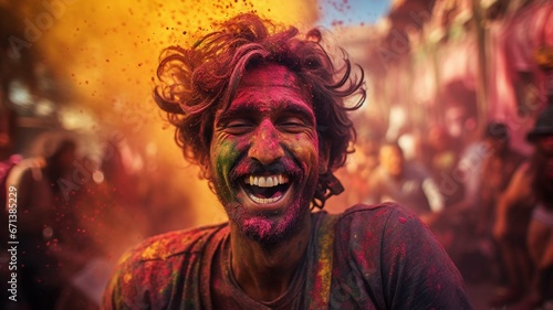 Indian man, Holi festival, Phagwah, Bhojpuri, multi-colored powder , festival of colors photo