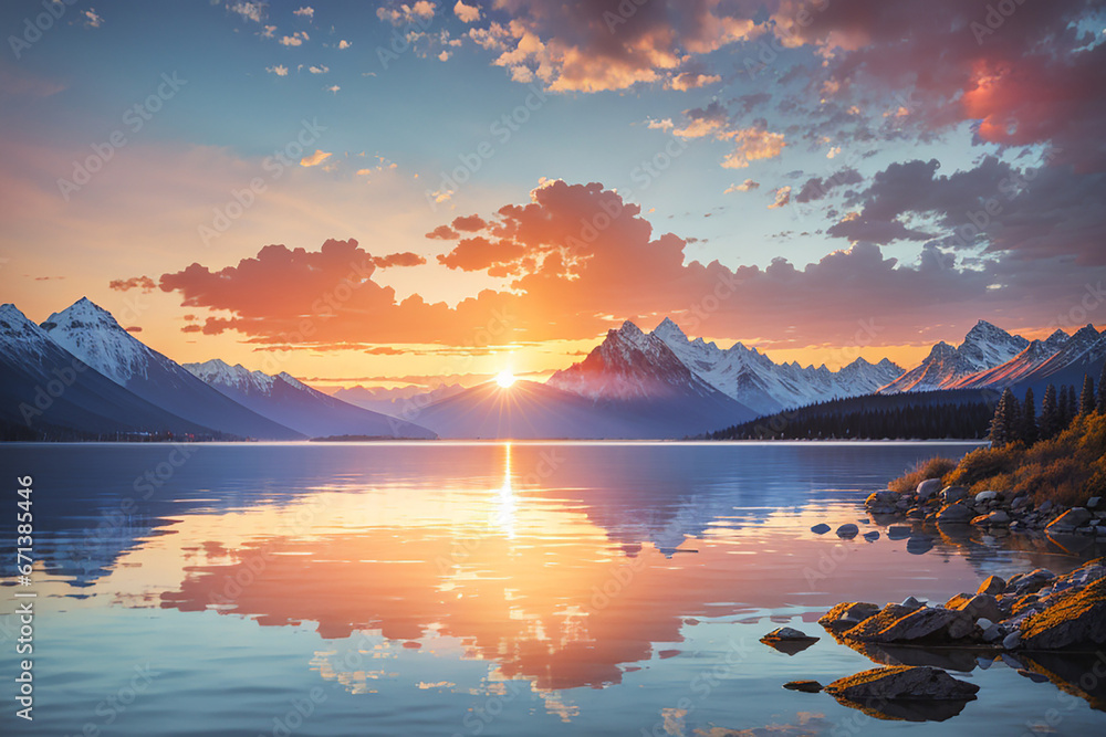 lake sunrise mountain