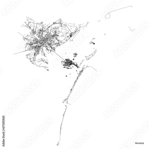 Venice city map with roads and streets, Italy. Vector outline illustration.