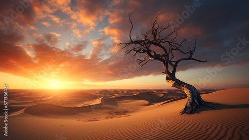 A dead tree in the middle of a desert