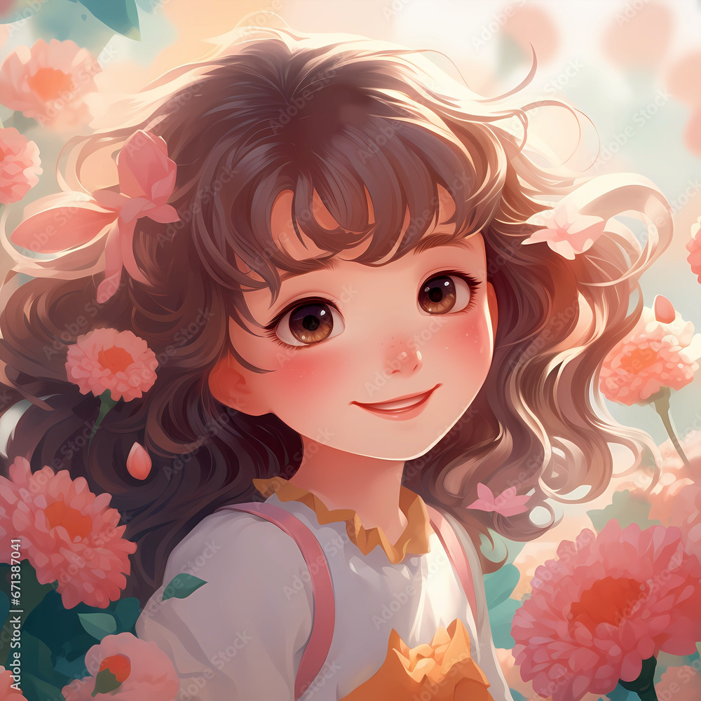 Illustration of cute girl among cartoon flowers
Illustration of cute girl among cartoon flowers