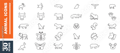 Animals Outline Icons Pack. Set of Animal icons. Isolated on White background. Vector illustration.