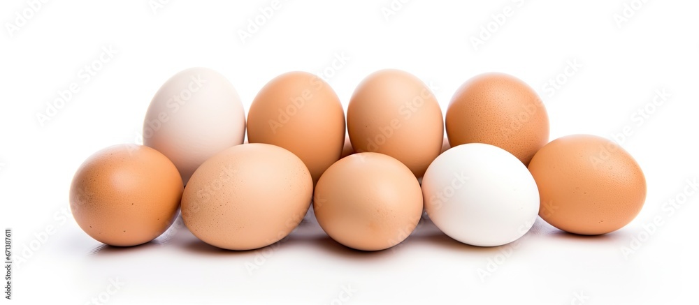 White isolated background with fresh eggs White isolated background with fresh eggs