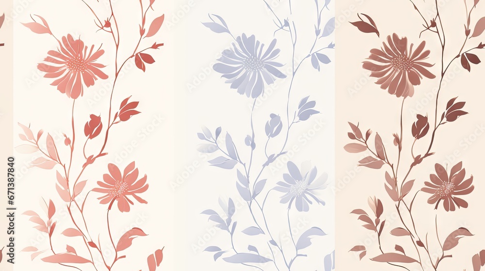  three floral wallpapers in different shades of pink, red, and blue, with leaves and flowers on them.  generative ai