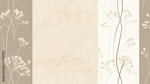  a set of three wallpapers with flowers in different shades of brown, beige, beige and white on a beige background.  generative ai