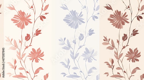 three floral wallpapers in different shades of pink  red  and blue  with leaves and flowers on them.  generative ai
