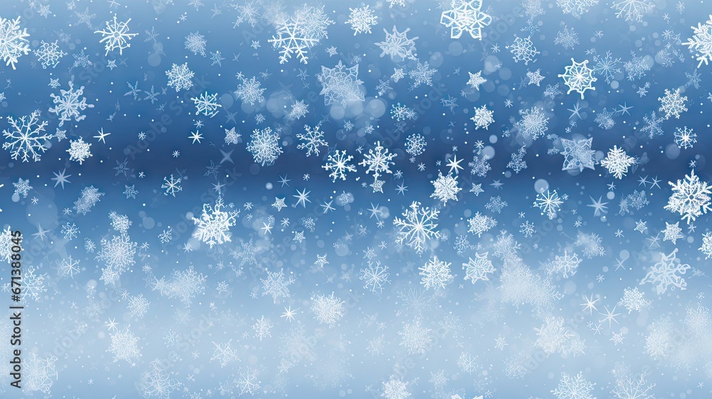  a blue background with a lot of snowflakes in the middle of the image and snow flakes in the middle of the image.  generative ai