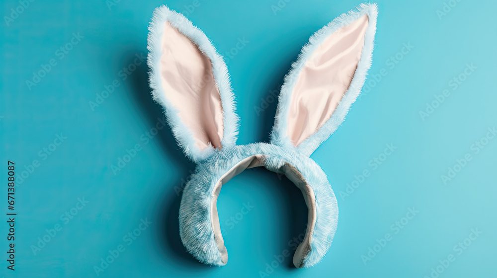 A pink and blue bunny with a pink bunny ears on a blue background.