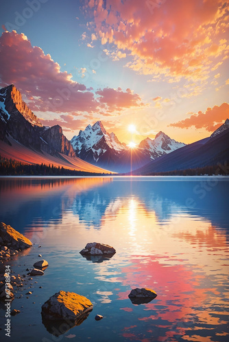 lake sunrise mountain