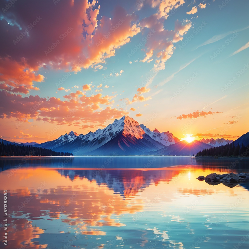 lake sunrise mountain