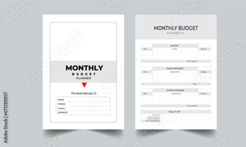 Monthly Budget Planner - KDP Monthly budget planners notebook kdp interior vector illustration. Personal template with cover page 