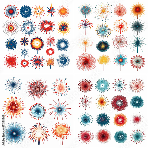 pattern with flowers sparkle fireworks independence explosion flame illuminated star anniversary festival fourth joy