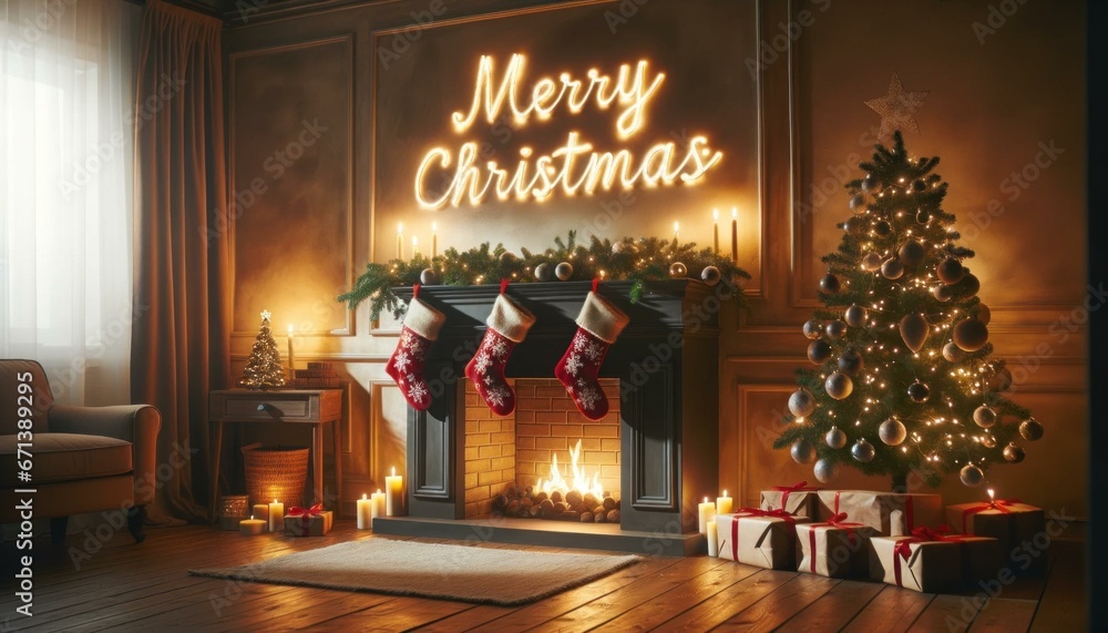 Warm Living Room Ambiance with Fireplace and Warm Living Room Ambiance with Fireplace and