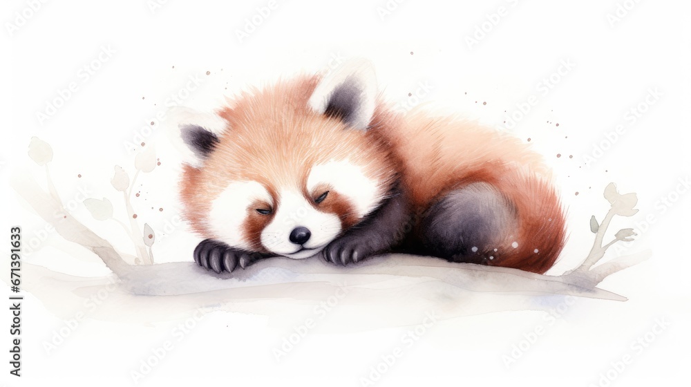 a painting of a red panda sleeping on top of a tree branch with its head resting on the branch of a tree. generative ai a painting of a red panda sleeping on top of a tree branch with its head resting on the branch of a tree. generative ai